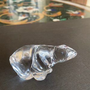 Scandinavian Crystal Glass Polar Bear Hand Blown Paperweight Decor. 3 inches